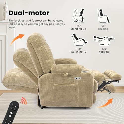 Sillón eléctrico reclinable beige con tela peluche miniatura 4