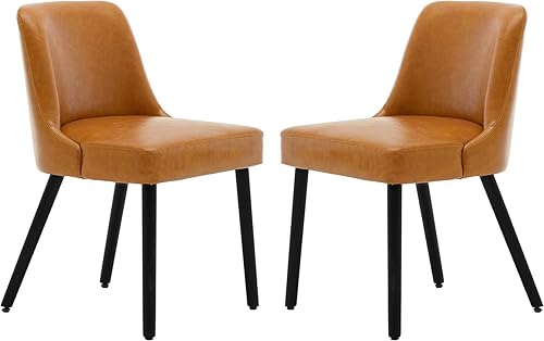 MINCETA Morden - Juego de 2 sillas de cocina tapizadas con patas de madera, PU en marrón