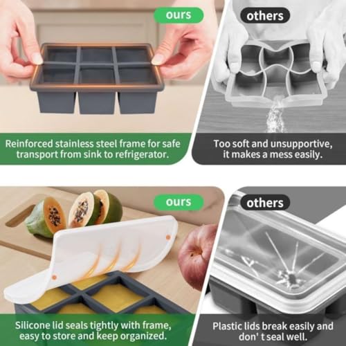 Image of Sprqcart Large Ice Cube Tray Silicone Ice Cube Trays with Lid for Freezer Stackable Ice Cube Mould for Making Large Square Ice Cubes - Black (Pack of 2)