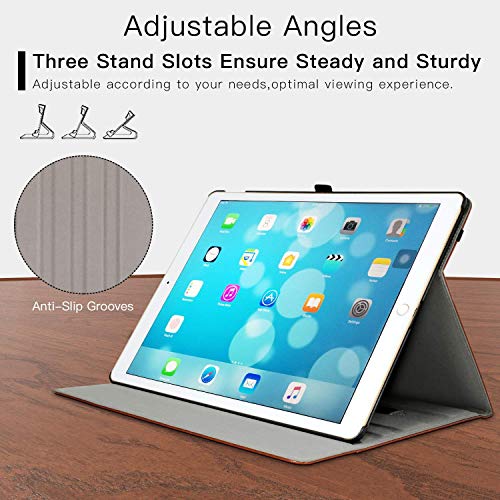 Ztotopcase For Ipad Pro 12.9 Inch 2017/2015 (Old Model,1St & 2Nd Gen), Premium Leather Business Folding Stand Folio Cover With Auto Wake/Sleep And Document Card Slot, Multiple Viewing Angles,Brown #TOP2