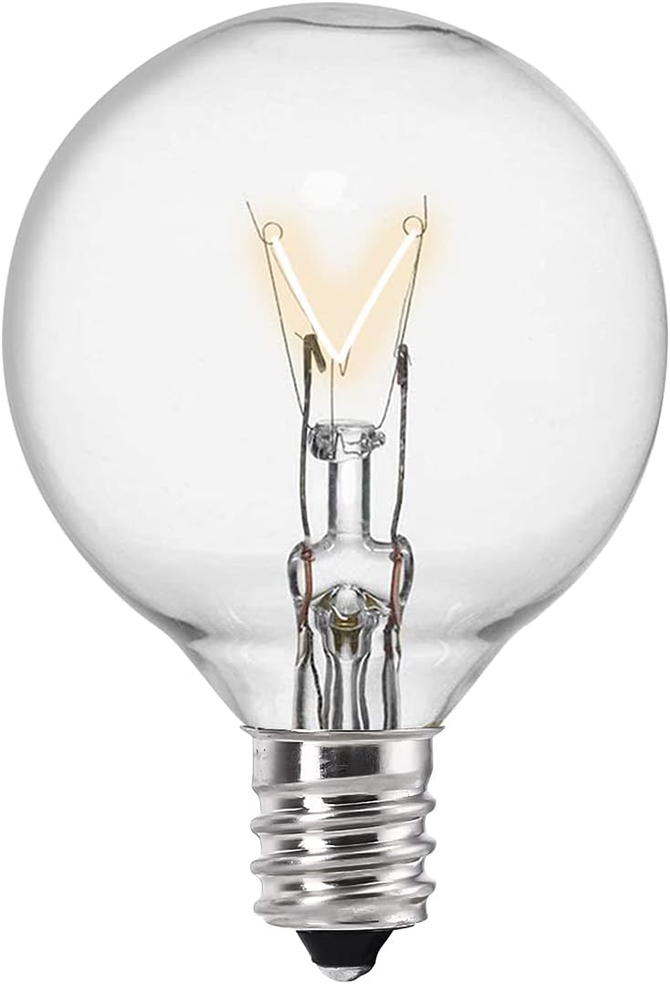 25-Pack G40 Incansedent String Light Bulbs, LEDESIGN 5 Watt G40 Globe Light Bulbs, G40 Clear Replacement String Light Bulbs with Candelabra Screw Base, Fits E12 and C7 Sockets, Indoor-Outdoor Use