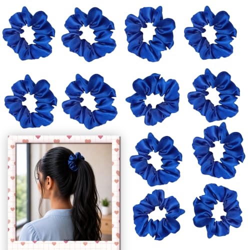 Image of Satin Scrunchies Hair Bands for Women Pack of 12 (NavyBlue)