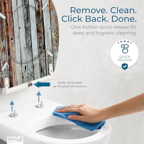Sanilo Wooden Toilet Seat with Quick Release & Soft Close [ROUND] - Decorative & Slow Close Molded Wood Seat - With One Click for Easy Installation & Cleaning - With Adjustable Fit (Antique) - 2
