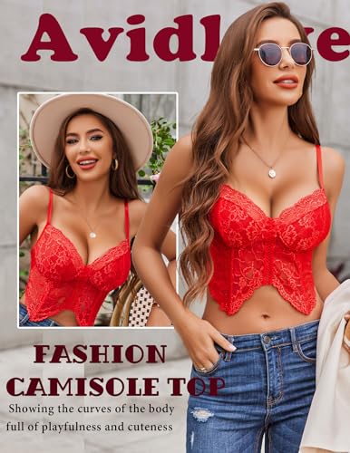 Image of Avidlove Lace Bralettes for Women Y2k Camisole Lingerie Adjustable Strap Crop Top
