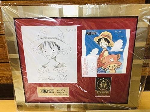 Amazon 尾田栄一郎 One Piece 直筆サイン色紙 モンキー D ルフィ チョッパー 高級額装 金プレート シルバー 新品セット アイドル 芸能人グッズ 通販