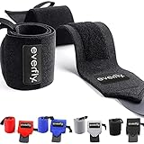 EVERFLY Muñequeras Crossfit Gym Ajustables 1 Par - Deportivas Musculación Gimnasio Calistenia - Hombres y Mujeres - Halterofilia Flexiones Fitness - Levantamiento Pesas - Tendinitis Padel Tenis(Negro)