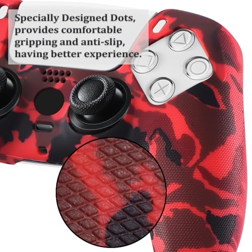 Capa de silicone YoRHa com impressão cravejada para Sony PS5 Dualsense Controller x 2 (vermelho camu