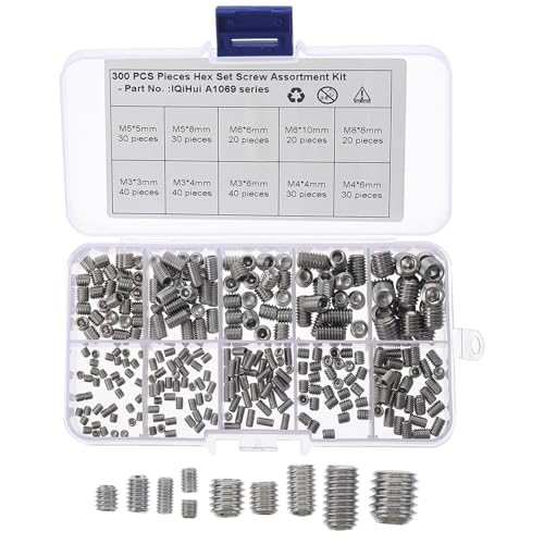 Healifty 300 piezas Surtido de Tornillos Hexagonales sin Cabeza de Acero Inoxidable Tornillos de Punta Ovalada para Manillas de Puertas Kit Resistente la Corrosión Uso Interior y Exterior