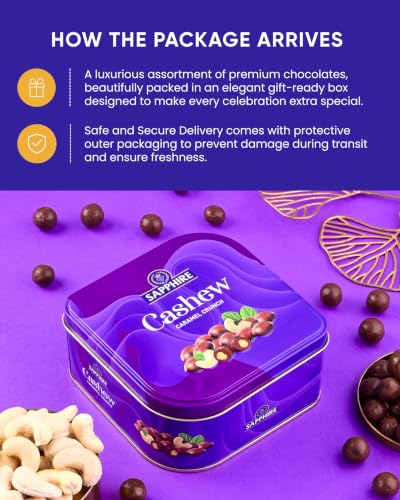 Image of Rakhi set with chocolates Sapphire Cashew Caramel Coated 90g 90g Chocolates Gift Pack Rakhi chocolate gift for brother chocolate gift pack