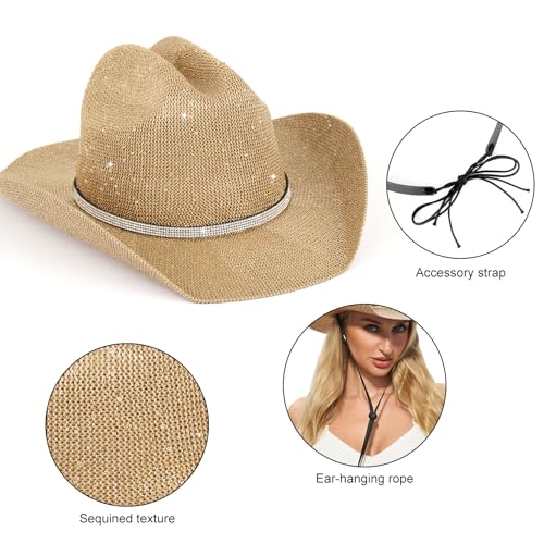 Image of Sequin Cowboy Hat for Men & Women - Sparkly Cowgirl Hat with Thread Detail, Stylish Cowboy Hat for Parties