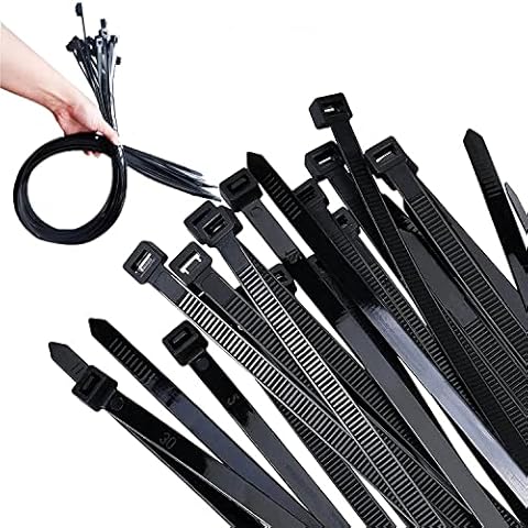 ATETEO Black Cable Ties, 600mm x 7.6mm, Pack of 50, 24" Premium Nylon Zip Ties, Multi-Purpose Plastic Tie Wraps, Secure Self-Locking Mechanism, for Home, Garden, Office and DIY Cover