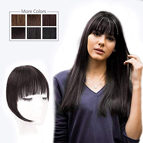 AISI QUEENS Clip in Bangs 100% Human Hair Extensions Medium Brown Clip on Fringe Bangs with nice net Natural Flat neat Bangs with Temples for women One Piece Hairpiece for Daily Wear.