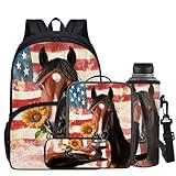 CLOHOMIN Mochila de cavalo de girassol para meninos de 8 a 12 anos com lancheira, 4 peças, mochila escolar para crianças de 11 a 12 anos, bolsa escolar com lancheira e bolsa de lápis, bolsa para