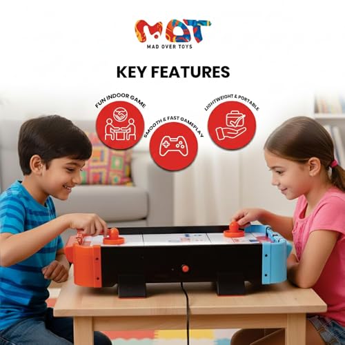 Image of Large Air Hockey with Stand|Plug & Play Tabletop Game with 2 Strikers & 4 Pucks|Smooth Airflow,Sturdy Wooden Build|Family Arcade Game for Kids & Adults |Indoor Games