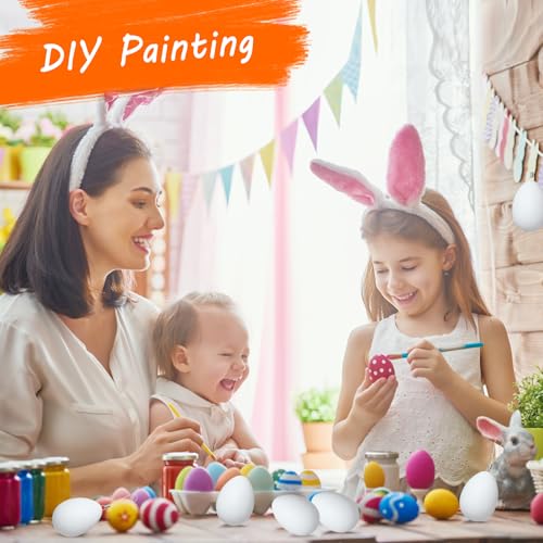 Uova Da Decorare, 36Pcs Uova Di Pasqua Da Colorare, Uovo Da Dipingere, Uovo Finte In Plastica Bianche (Con Robusto Gancio) - 3