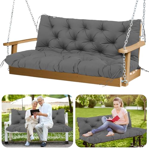 Image of Porch Swing Cushions with Backrest Thicken 5 inch Outdoor Swing Cushions Waterproof Swing Bench Cushions for Outdoor Furniture Patio Backyard Lawn 2-3 Seater Replacement Cushions (Gray)