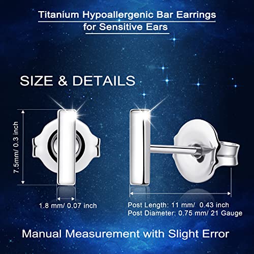 Titanium Earrings, Hypoallergenic Stud Earrings for Women Men Sensitive Ears Bar/Butterfly/Triangle/Square Premium High Polished (Shiny Grey)2