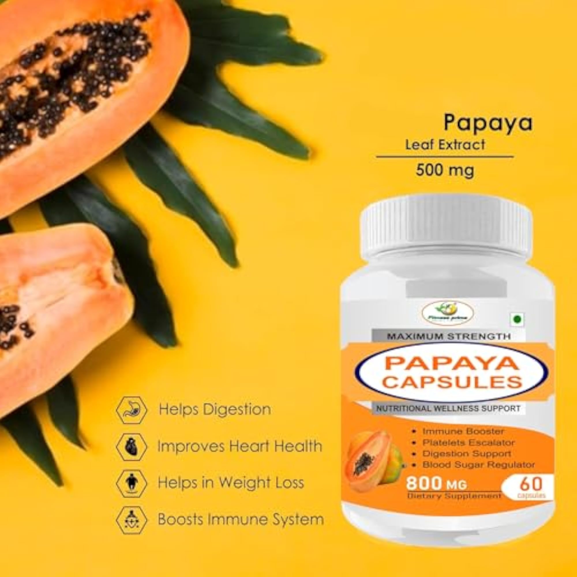 Papaya Extract Capsules 800 mg (Pack of 60)