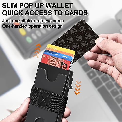 UpLook RFID Blocking AirTag Wallet for Men - Slim Minimalist Design, Holds 12+ Cards & Cash, Quick Access Metal Wallet with Elastic Money Strap & Detachable Air Tag Case (Popular Black)2