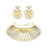 YADOCA African Collar Choker Necklace Earrings Set for Women Gold Statement Tooth Shape Tribal African Jewelry
