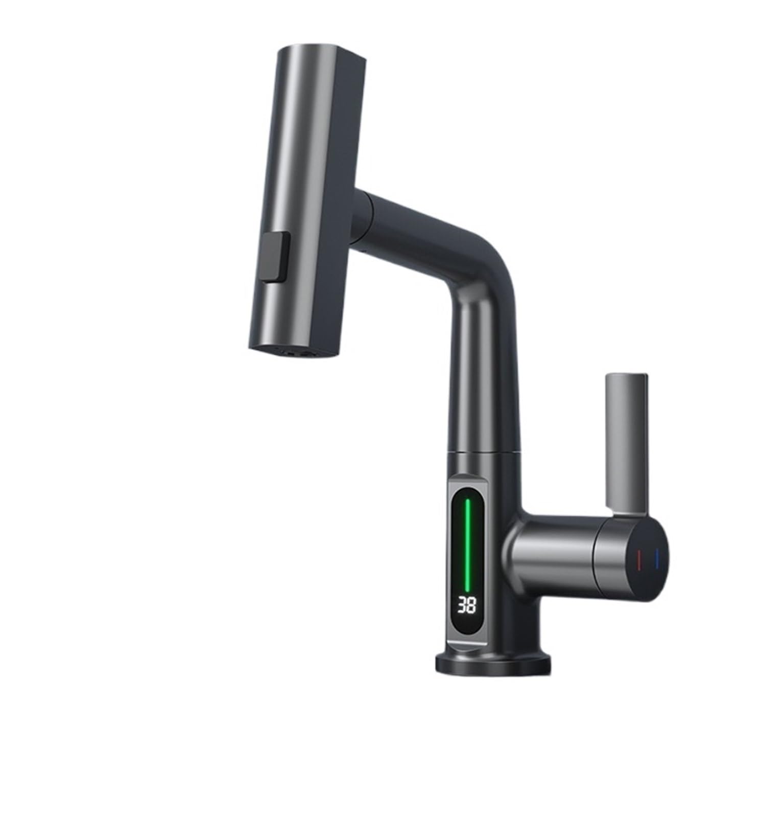 Soywim Gun Grey Digital Display Basin Faucet, Pull Out Lifting Bathroom Faucets, 3 Ways Nozzle Rainfall Stream Sprayer Hot Cold Water Mixer Tap,High-Pressure Resistant(Gun Grey)