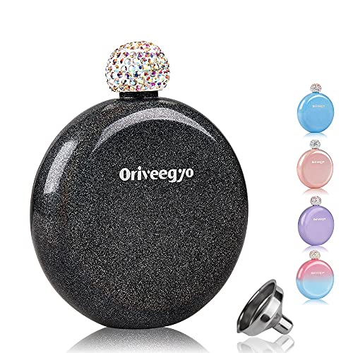 Flasks for Liquor for Women, Cute Liquor Flask Stainless Steel Pocket Whiskey Flasks Bottles with Shinning Rhinestone Cap, 5Oz Portable Wine Flask Gift Idea for Women Girls