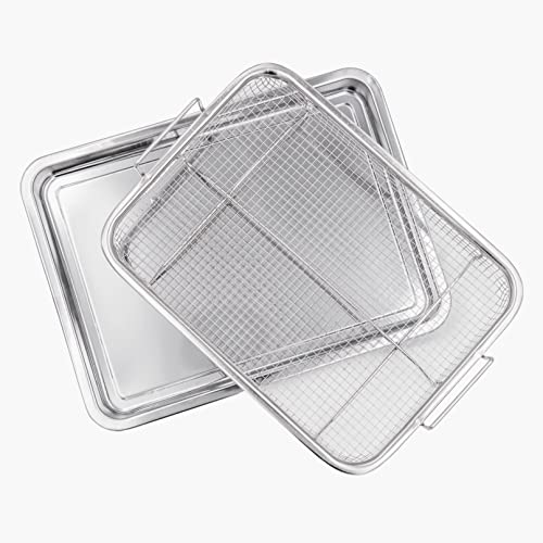 Agsyffd 2 Pieces Air Fryer Basket For Oven 12.8X9.6Inch,Tray And Grease Trap Set Bacon Rack For Oven Crisper For French Fried/Frozen Food (Silver) #TOP4