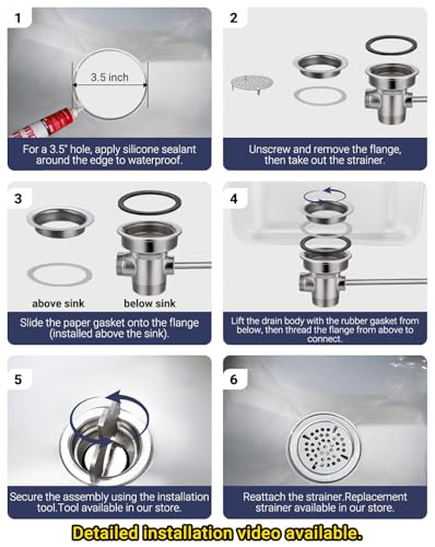Image of 3-1 /2 inch Commercial Sink Drain with Overflow, Twist Handle Waste Drain Valve | Zn-alloy & Stainless Structure Chrome Finish for Restaurant Industrial Deep 3 Compartment Sink, 2 inch NPT Outlet Double-Thread