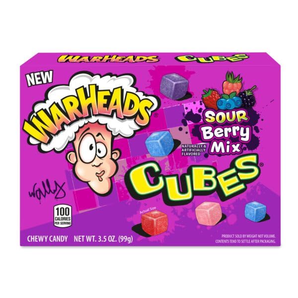 Warhead Sour Berry Mix Chewy Candy Cubes, Experience the Ultimate Pucker With Warheads Sour Berry Mix Including Wildberry, Blueberry, Sourberry, and Cloudberry 99gm (USA)