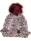 C.C Faux Fuzzy Fur Pom Thick Popcorn Knit Eyelash Confetti Skull Cap Cuff Beanie, Burgundy