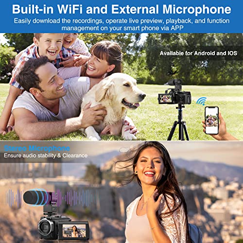 4K Video Camera Camcorder 48Mp Vlogging Camera For Youtube Wifi Digital Camera 16X Digital Zoom Ir Night Shot Camcorder With Microphone, Stabilizer, Lens Hood, Batteries #TOP2