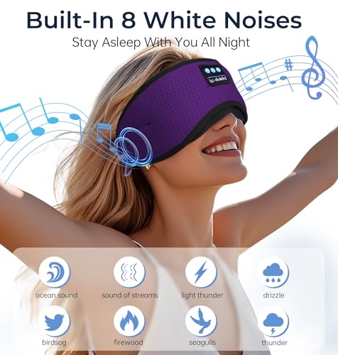 Image of LC-dolida Bluetooth Sleep Mask with White Noise，Sleep Headphones,Bluetooth Wireless Music Eye Mask, Ideal for Travel, Night Work, Napping, Side Sleeping and Office Use for Both Men and Women(Purple)