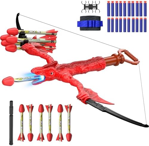 Lologot Dinosaur Toys, Bow and Arrow Set for Kids, Kids Archery Set with 6 Foam-Tipped Arrows, 20 Bullets, and a Wristband, Christmas Birthday Gifts for 4-12 Boys and Girls (Red) Lologot Dinosaur Toys, Bow and Arrow Set for Kids, Kids Archery Set with 6 Foam-Tipped Arrows, 20 Bullets, and a Wristband, Christmas Birthday Gifts for 4-12 Boys and Girls (Red)