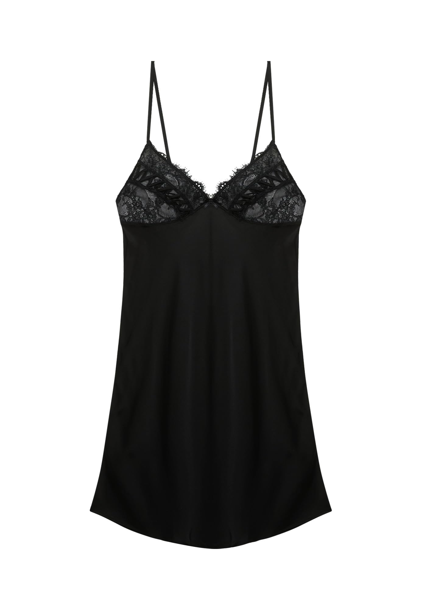 YAMAMAY, Sottoveste in Raso e Pizzo, Desire, Nero, Donna
