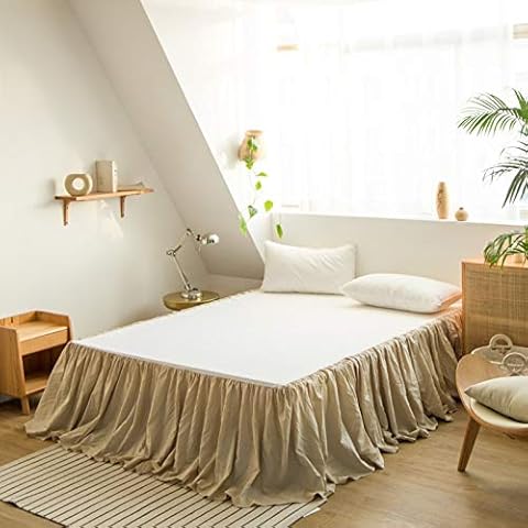 BISELINA French Linen Bed Skirt with Pleated Frills 22-Inch Tailored Drop Natural Flax Cotton Blend Dust Ruffle Soft Cozy Farmhouse Bedding (22" King, Linen) Cover