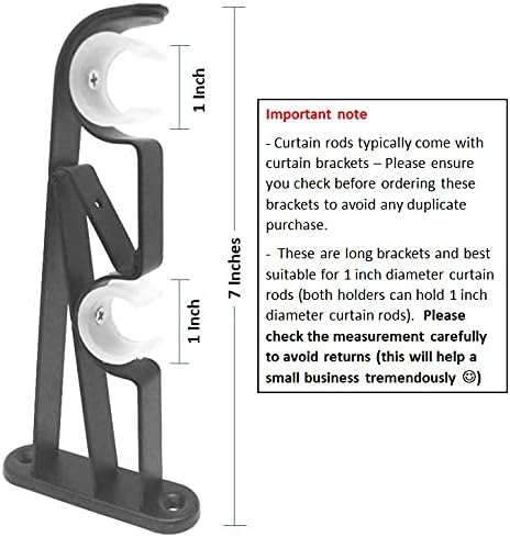 TEJATAN Double Curtain Rod Brackets (Black, 1 Pair + 1 Pc (3 Brackets))