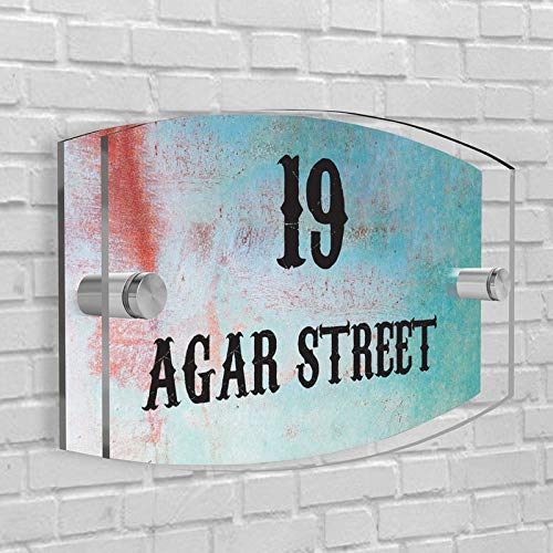 Personalised House Number Plaque in Arc- Rectangle shape Glass Effect Acrylic Sign Door Plate Wall Display in Premium Quality 2 Part Acrylic- Choose Your Own Design & Font (Red & Green)