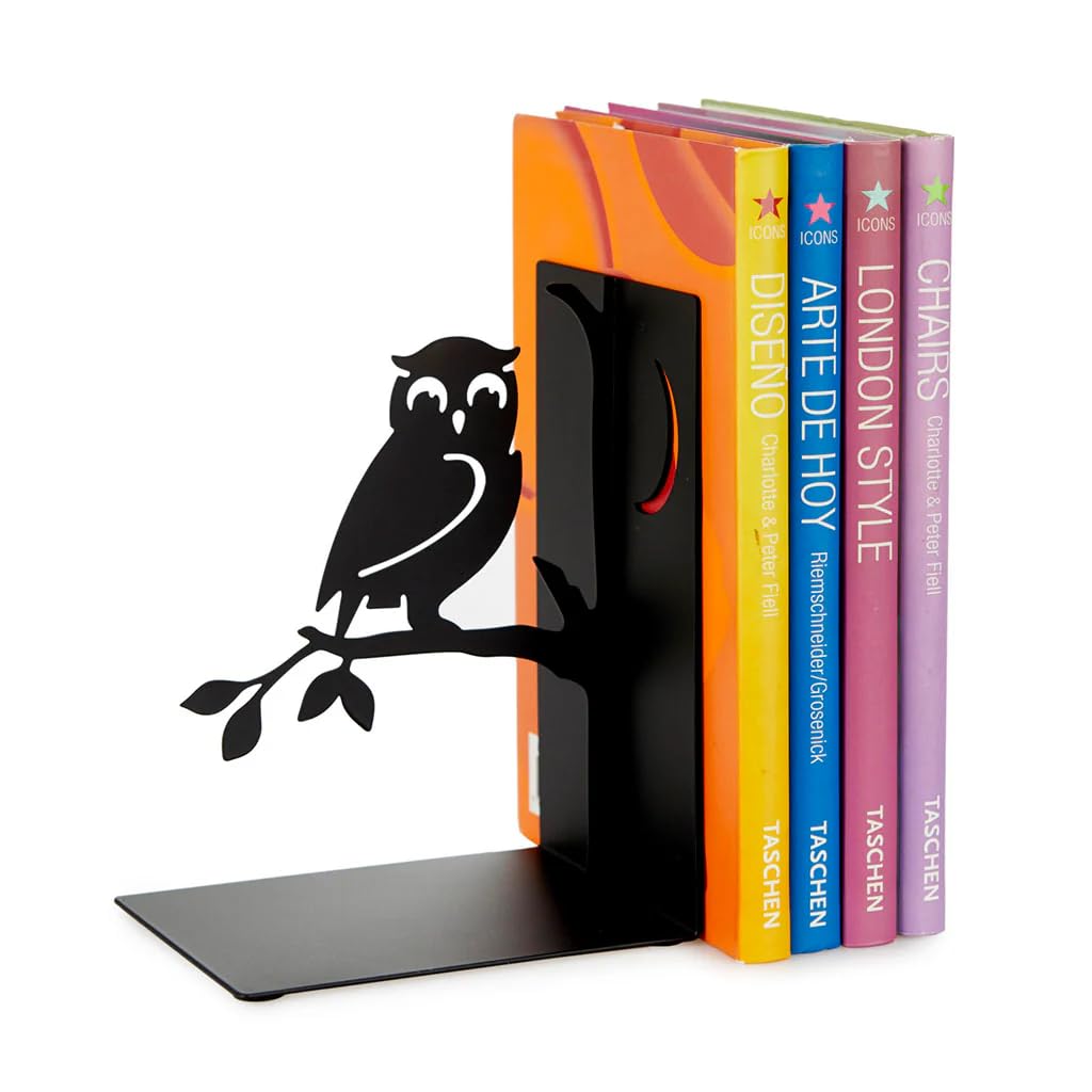 Balvi Multicolored Bookend Book Guard Colour Black Owl Shaped Support For Books Fun For Readers Metal