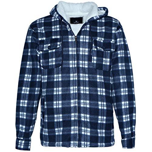 Heavy Thick Plaid Flannel Jacket Sherpa Fleece Lined Zip Up Winter Warm Buffalo Coat Zipper Big and Tall Hoodies for Men Navy 3XL