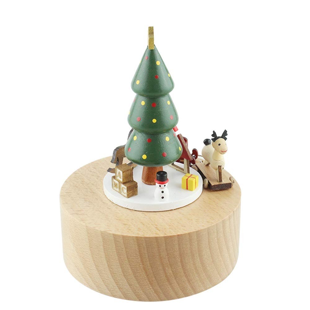 BuyBuyBuy Christmas Tree Wooden Music Box Clockwork Drive Beech Children Crafts Creative Gifts Birthday Gift Pure Music Comfortable life