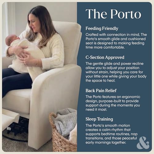 Image of Nurture& The Porto Power Glider Recliner for Nursery | Modern Glider Chair with Power Recline | Built - in USB Charging Port | Space-Saving Design for Small Nurseries and Shared Spaces, Ivory