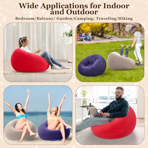 Image of Realspring Inflatable Bean Bag Chairs Outdoor Blow up Camping Chairs Inflatable Lazy Sofa Folding Portable Bean Bag Loungers Couch for Movie Night(Coffee,Blue,Red,12 Pcs)