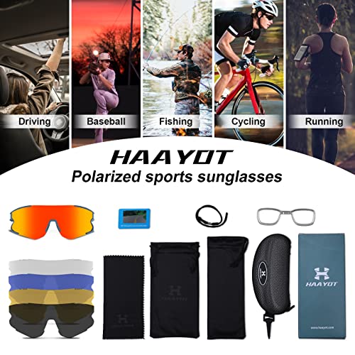 Haayot Polarized Cycling Glasses,Baseball Sunglasses For Men Women,Sports Running Biking Mtb Fishing Sunglasses 5 Lenses,Sand Blue #TOP7