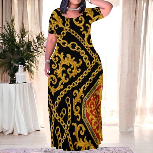 Image of PinkPatty Plus Size Maxi Dress for Women Summer Casual Short Sleeve Tshirt Dresses with Pockets (XL-6XL)