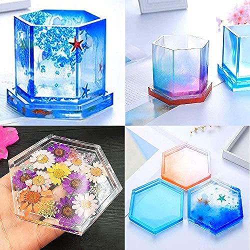 Image of SNOOGG Pack of 2 Silicone Moulds in Hexagon BT Shape for Epoxy Resin Art, DIY, Casting,Making Coaster, Home Decoration, Cup Mat and More ..