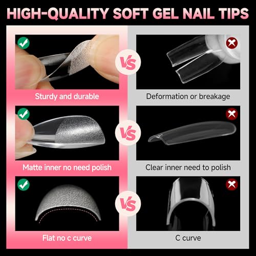 Image of UNA GELLA Medium Almond Gel Nail Tips Almond Shape Pre-etched 120Pcs | 12 Sizes Soft Gel Clear Acrylic Fake Nails Half Matte Full Cover Nails Tips for Nail Extensions DIY Salon Long Lasting