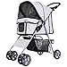 PawHut Poussette Buggy Pliable Animaux Chariot Pliant Chien Chat Porte-gobelet Panier de Rangement Inclus Roues avec Frein Tissu 600D Oxford métal Gris