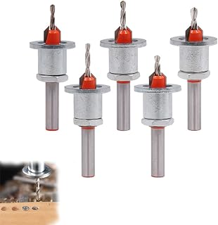 Adjustable Countersink Drill Bit,Self Adjustable Depth Limiter Control Countersink, Carbide Tipped with Stopper Drill for Wood, High-Speed Steel, Carpentry (5pcs