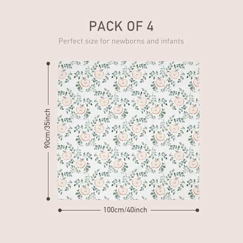 Image of Gllquen Baby Muslin Swaddle Blankets 4-Pack Breathable Receiving Blankets (35 inch x 40 inch) Soft Baby Blankets for Girls and Boys Newborn Essentials Muslin Burp Cloths Swaddle Wrap Baby Gift(Apple Paradise)