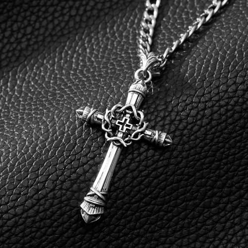 NORBU Designer Oxidized Sterling Silver Cross Necklace for Men, Vintage Chunky Big Cross Pendant, Meaningful Christian Religious Gifts for Fathers Day | Birthday | Christmas4
